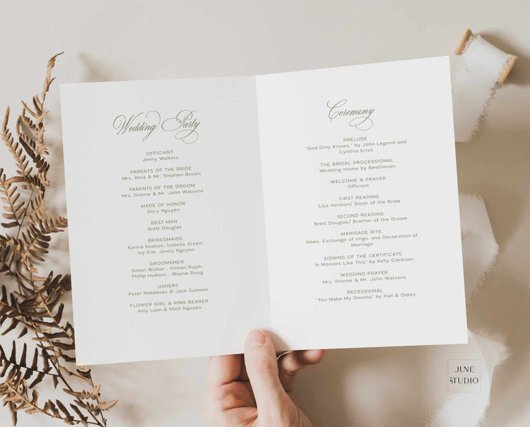 wedding party list and order of ceremony wedding program book