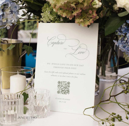 Vintage Green QR Code Photo Sharing Sign Template
