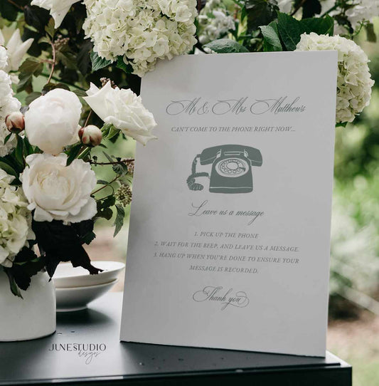 timeless elegant audio guestbook sign with hand drawn vintage telephone printable template