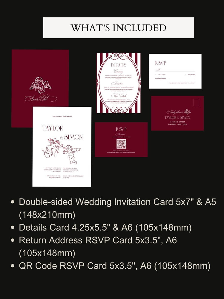 Burgundy Wedding Invitation Suite Templates | Customizable
