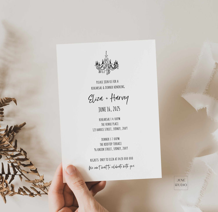 hand drawn whimsical rehearsal and dinner wedding invitation editable template june studio designs