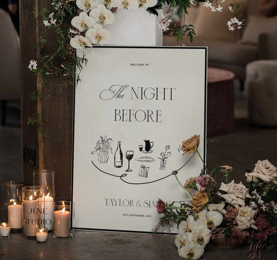 hand drawn Old Money Rehearsal Dinner Welcome Sign digital Template