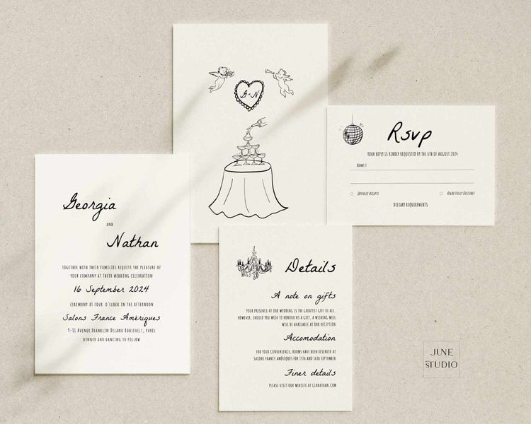 Hand drawn Wedding Invitation Suite Template