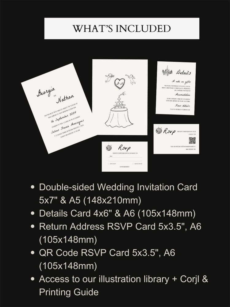 Hand drawn Wedding Invitation Suite Template