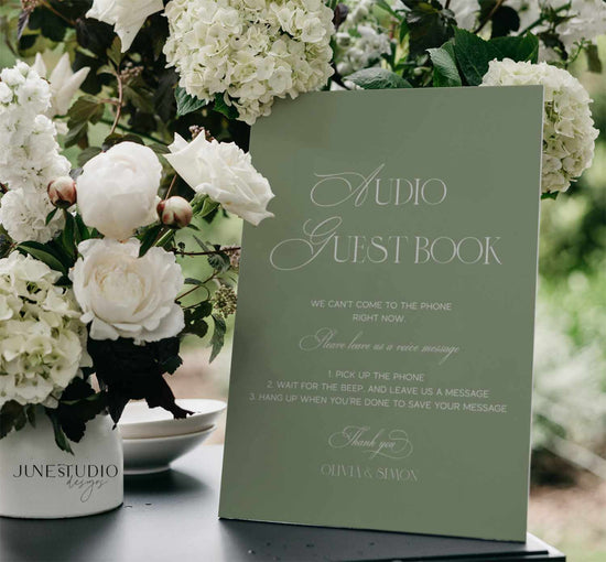 chic sage green audio guest book sign digital template