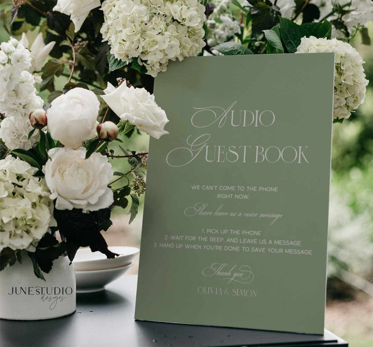 chic sage green audio guest book sign digital template