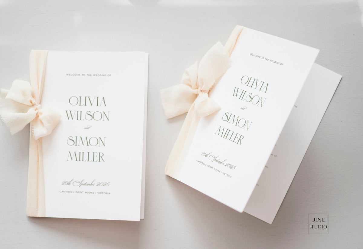 editable sage green modern church wedding program booklet digital template