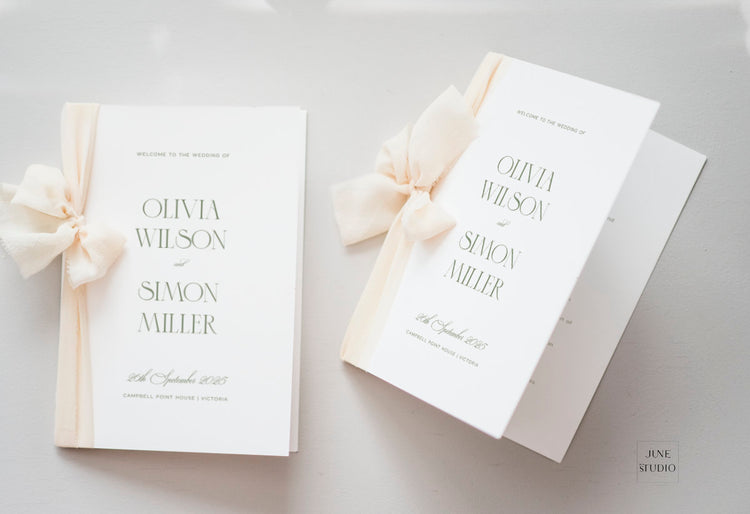 editable sage green modern church wedding program booklet digital template