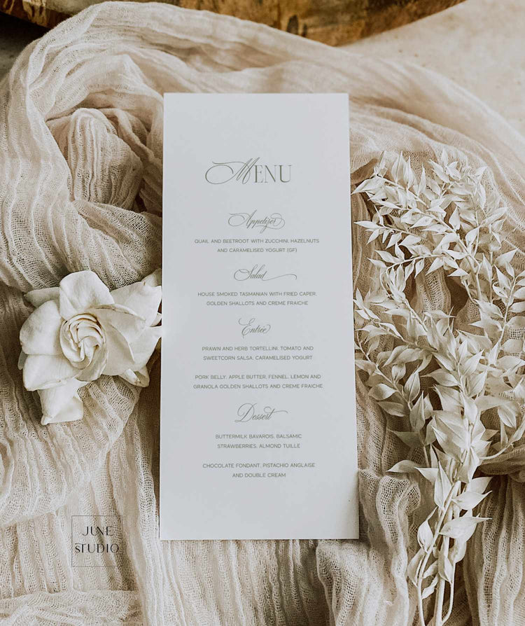 Sage Green Wedding Reception Menu and Place Card Set Template
