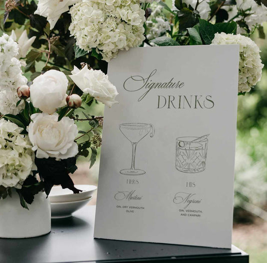 modern luxe sage green signature cocktails sketched sign editable template