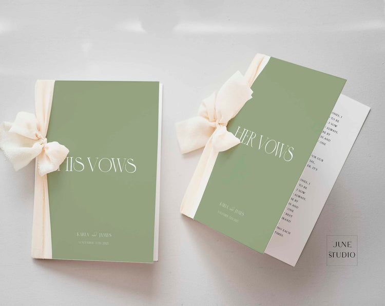 Sage Green Wedding His Vows Her Vows Book Set Template
