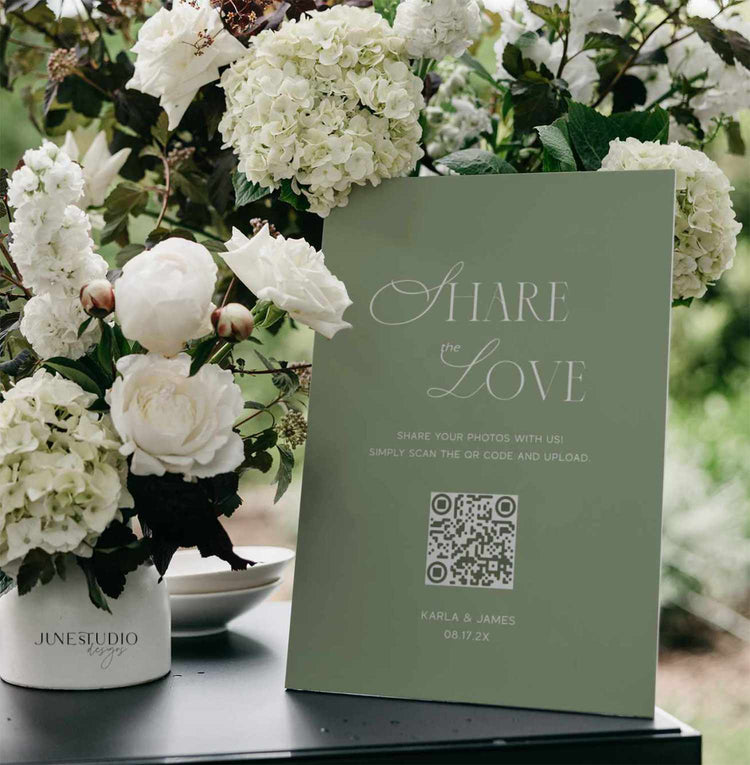Sage Green Share The Love QR Code Wedding Sign Template
