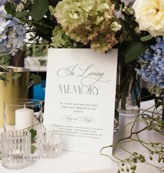 Sage Green Wedding In Loving Memory Sign Template