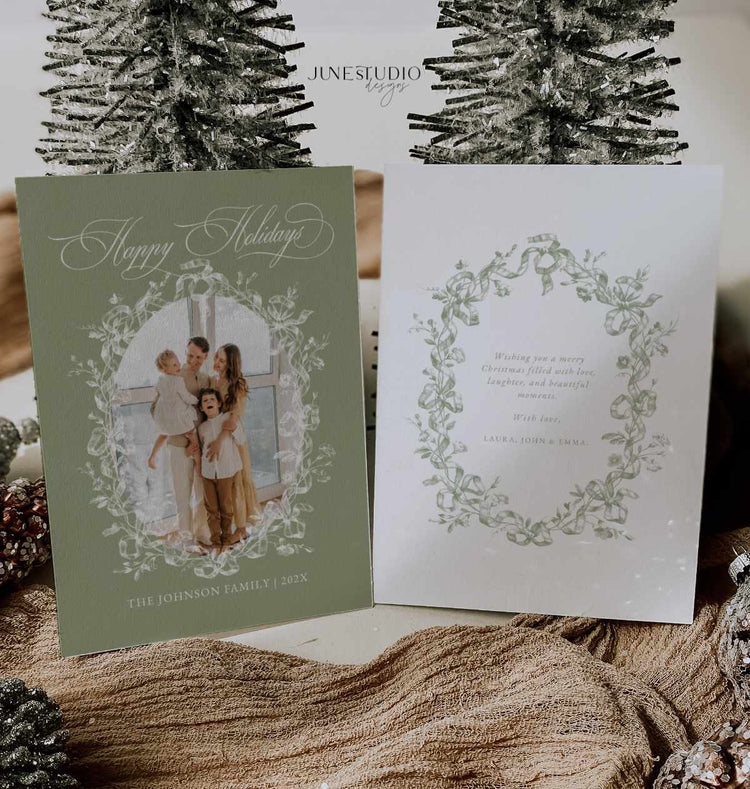Elegant Sage Green Christmas Photo Card Template