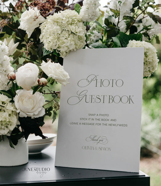 Sage Green Wedding Photo Guest Book Sign Template