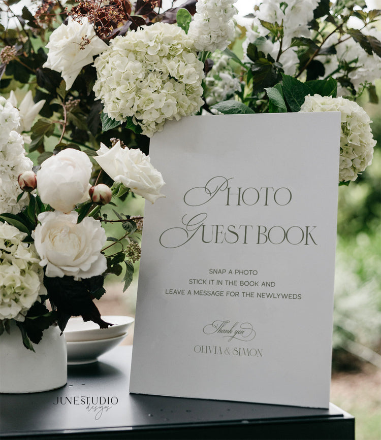 Sage Green Wedding Photo Guest Book Sign Template