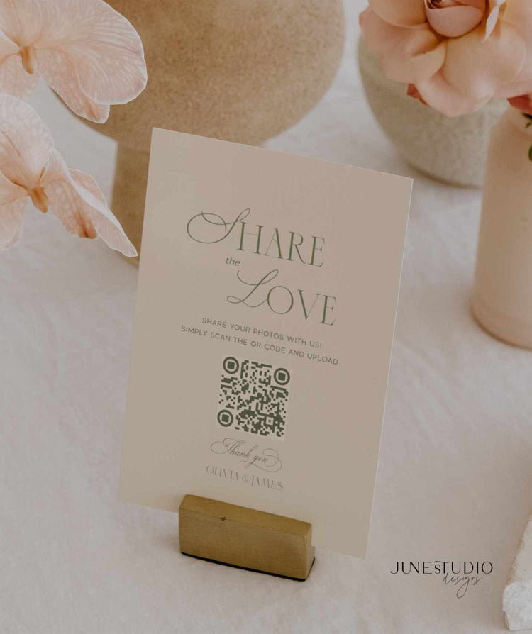Sage Green Share The Love QR Code Wedding Sign Template