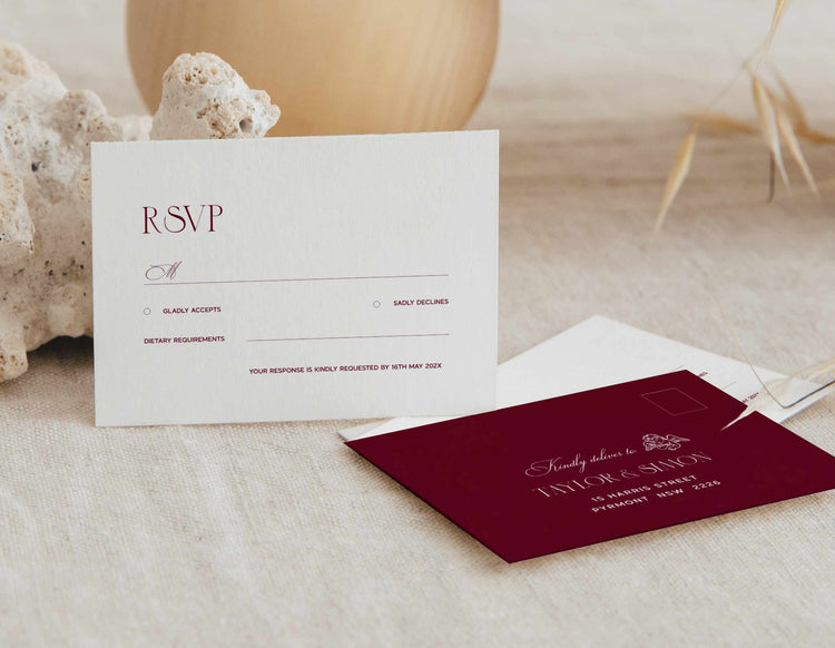 Burgundy Wedding Invitation Suite Templates | Customizable
