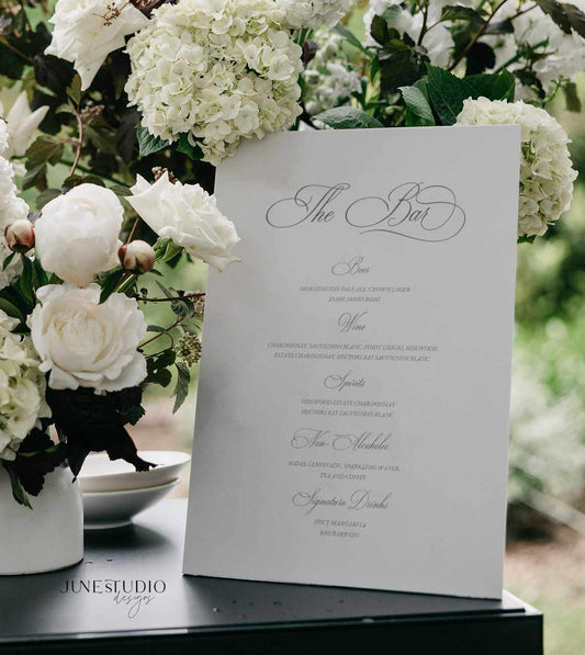 timeless vintage green script wedding bar menu printable template
