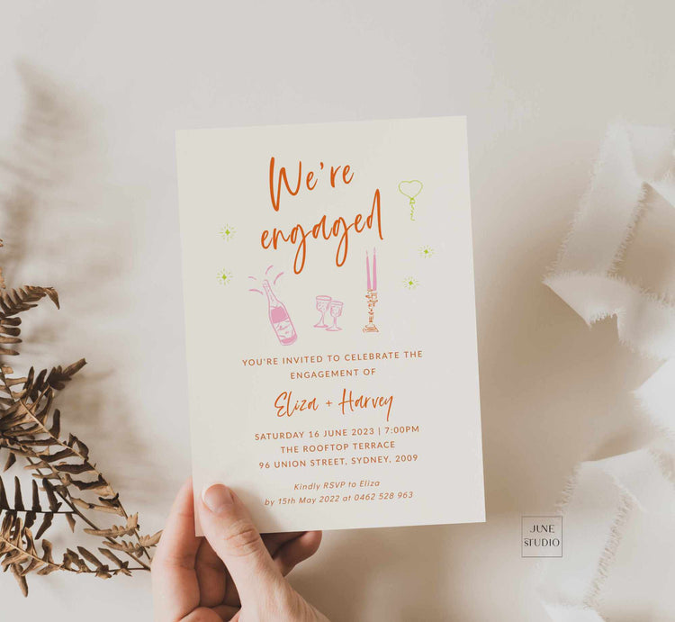 Hand drawn Colourful Engagement Invitation Template