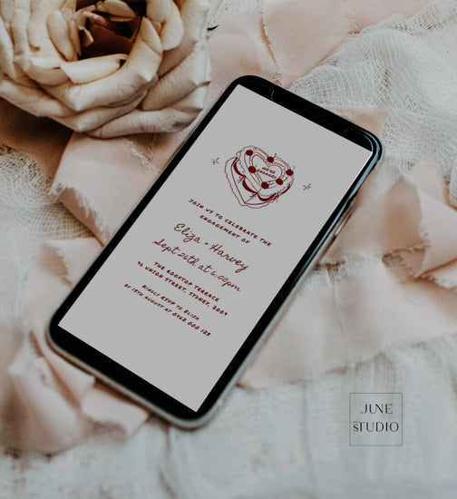 Hand drawn Red Vintage Cake Engagement Invitation Template