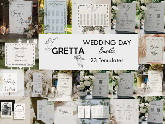 Whimsical Hand drawn Gretta Wedding Day Bundle digital template