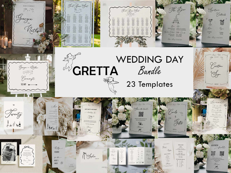 Whimsical Hand drawn Gretta Wedding Day Bundle digital template