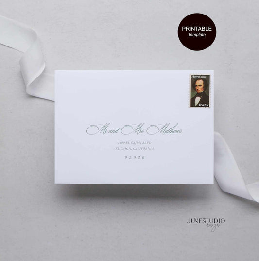 elegant script vintage green wedding addressing envelope digital template