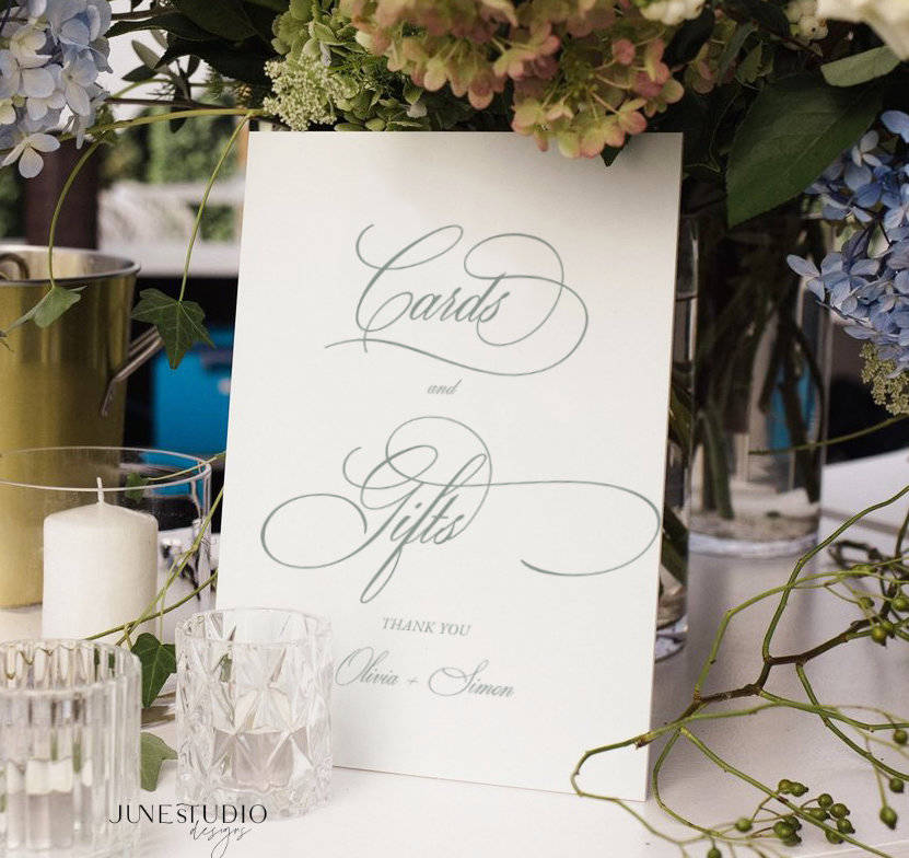 vintage green timeless script cards and gifts wedding sign printable template
