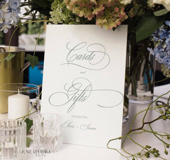 vintage green timeless script cards and gifts wedding sign printable template
