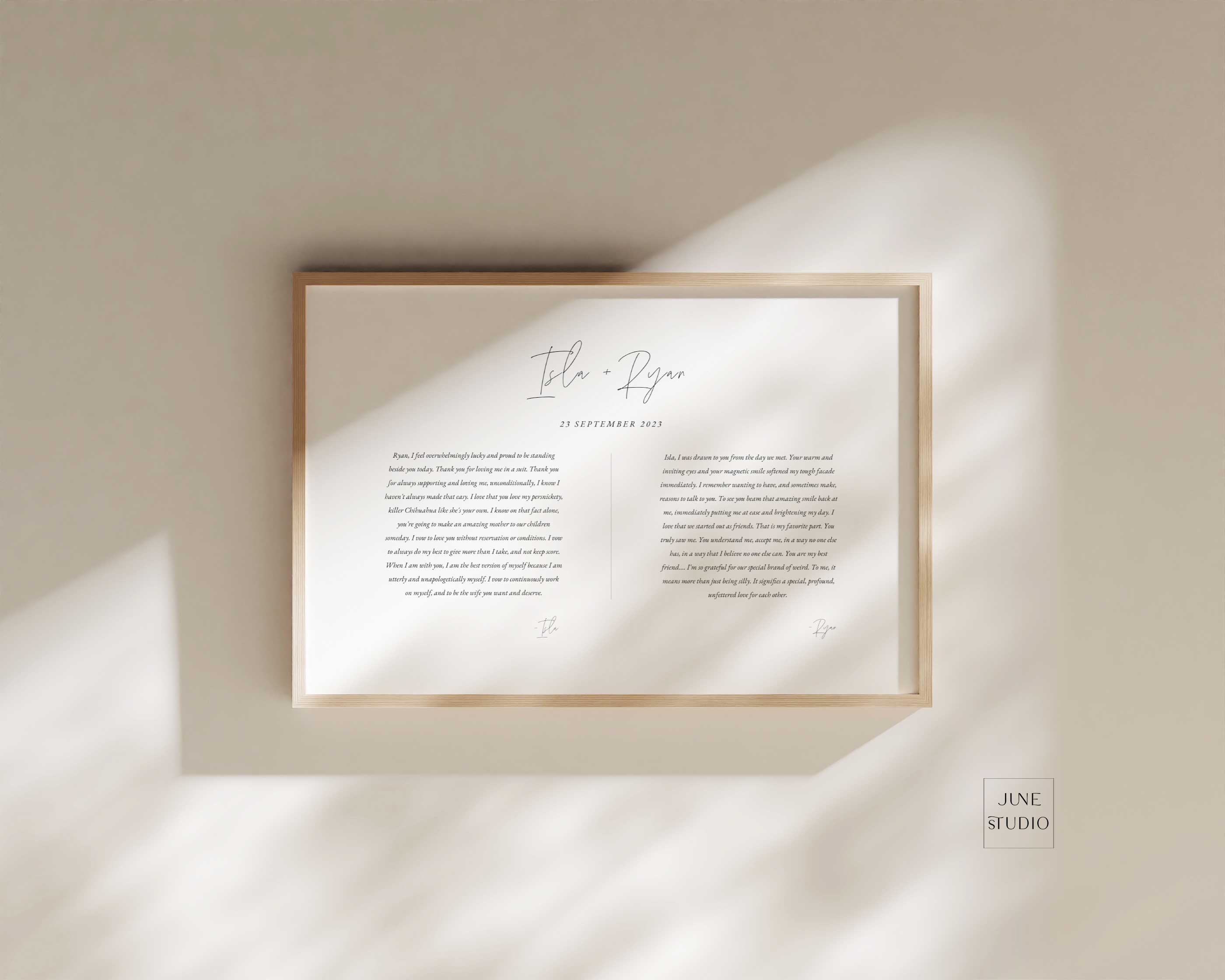 Modern Minimal Wedding Vows Art Horizontal Digital Template