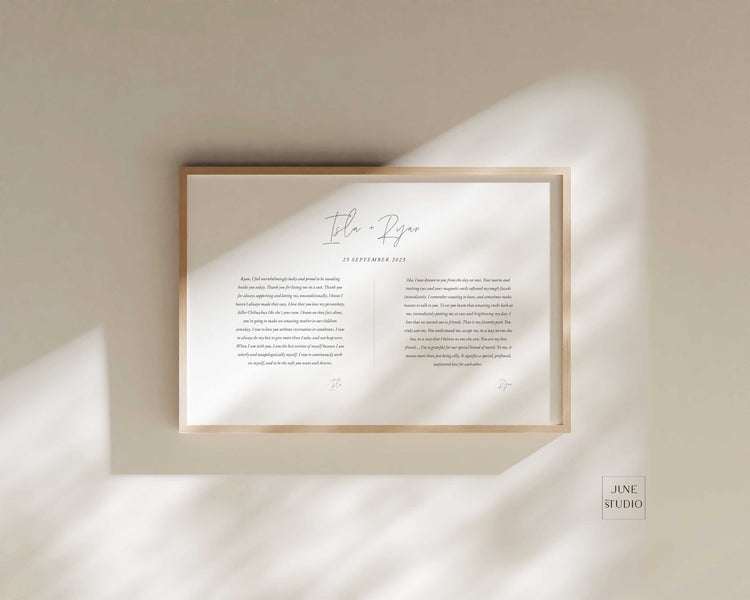 Modern Minimal Wedding Vows Art Horizontal Digital Template