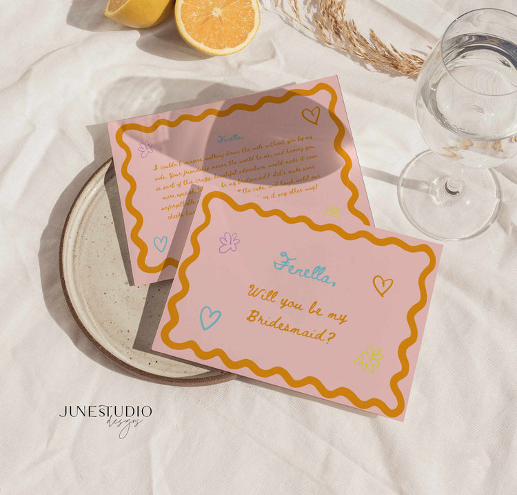Wavy vibrant colorful Bridesmaid Proposal Cards Digital Template