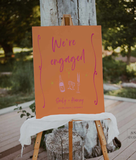 vibrant hand drawn whimsical engagement welcome sign template