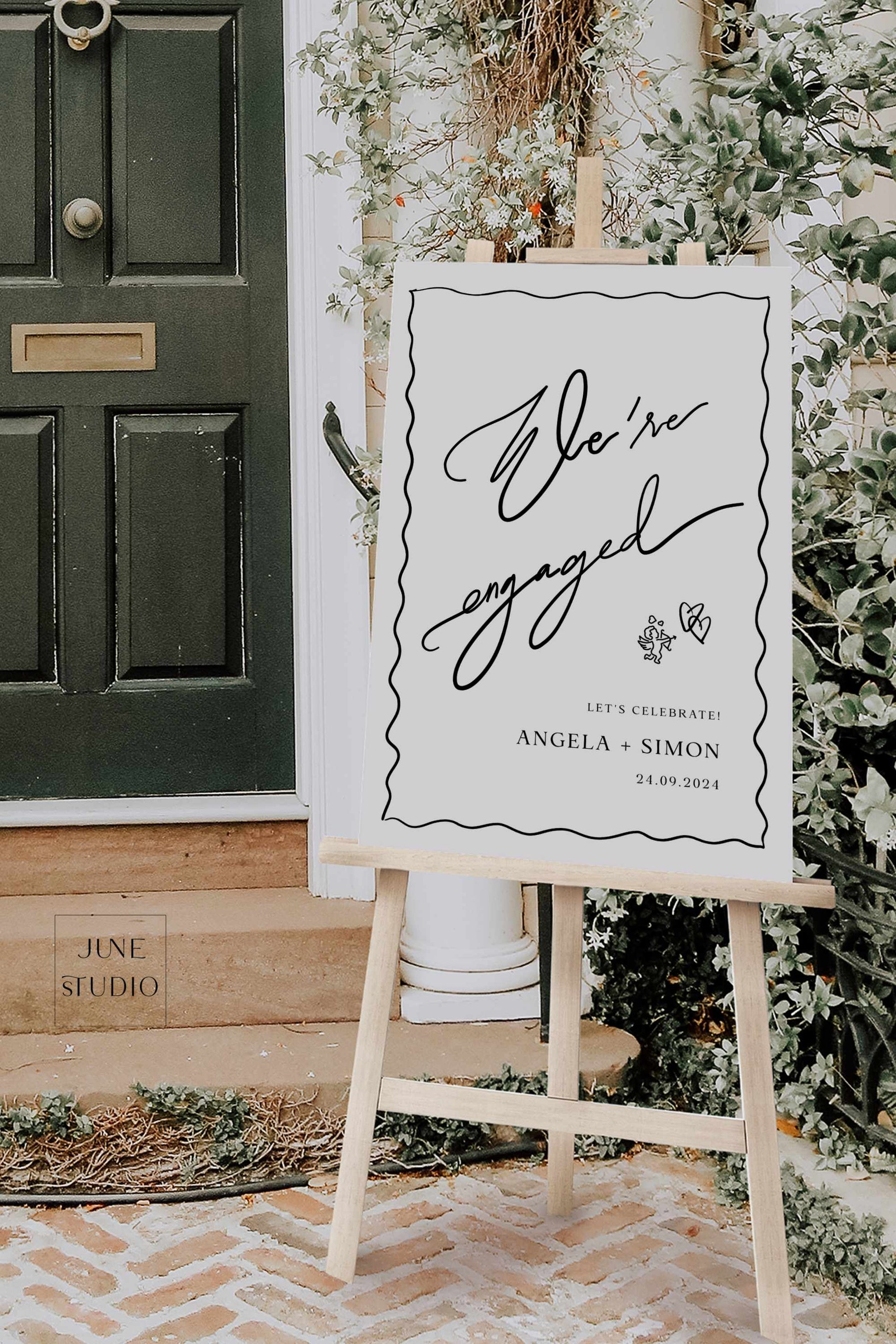 wavy Hand-lettered Engagement Welcome Sign digital Template