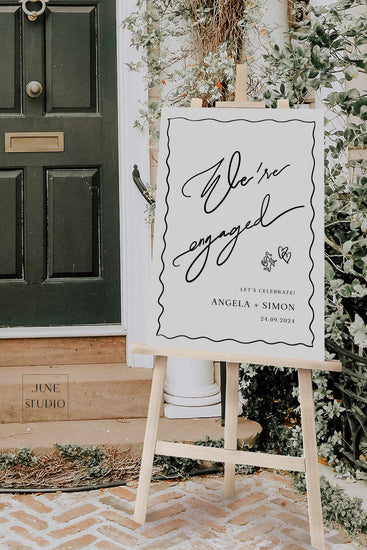 wavy Hand-lettered Engagement Welcome Sign digital Template