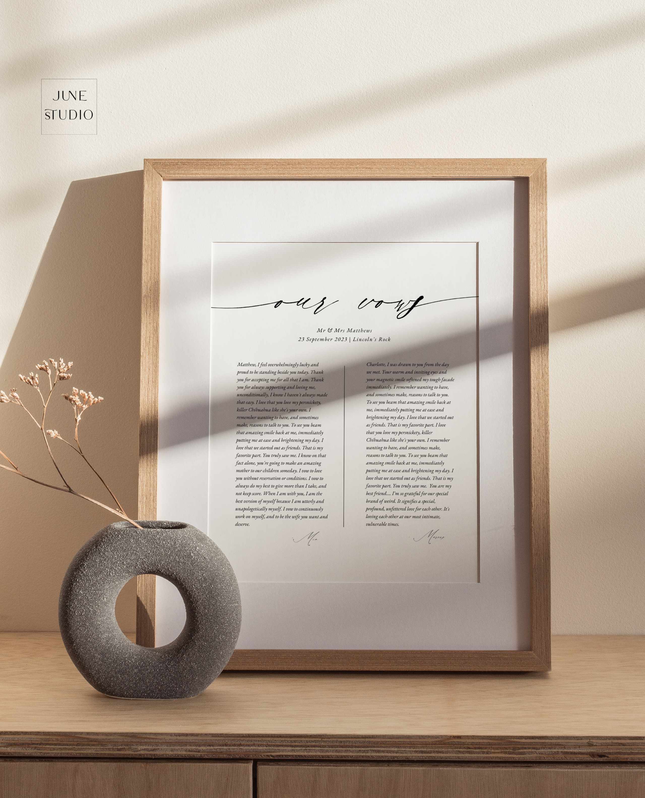 Portrait Wedding Vows Art Vows Keepsake Template