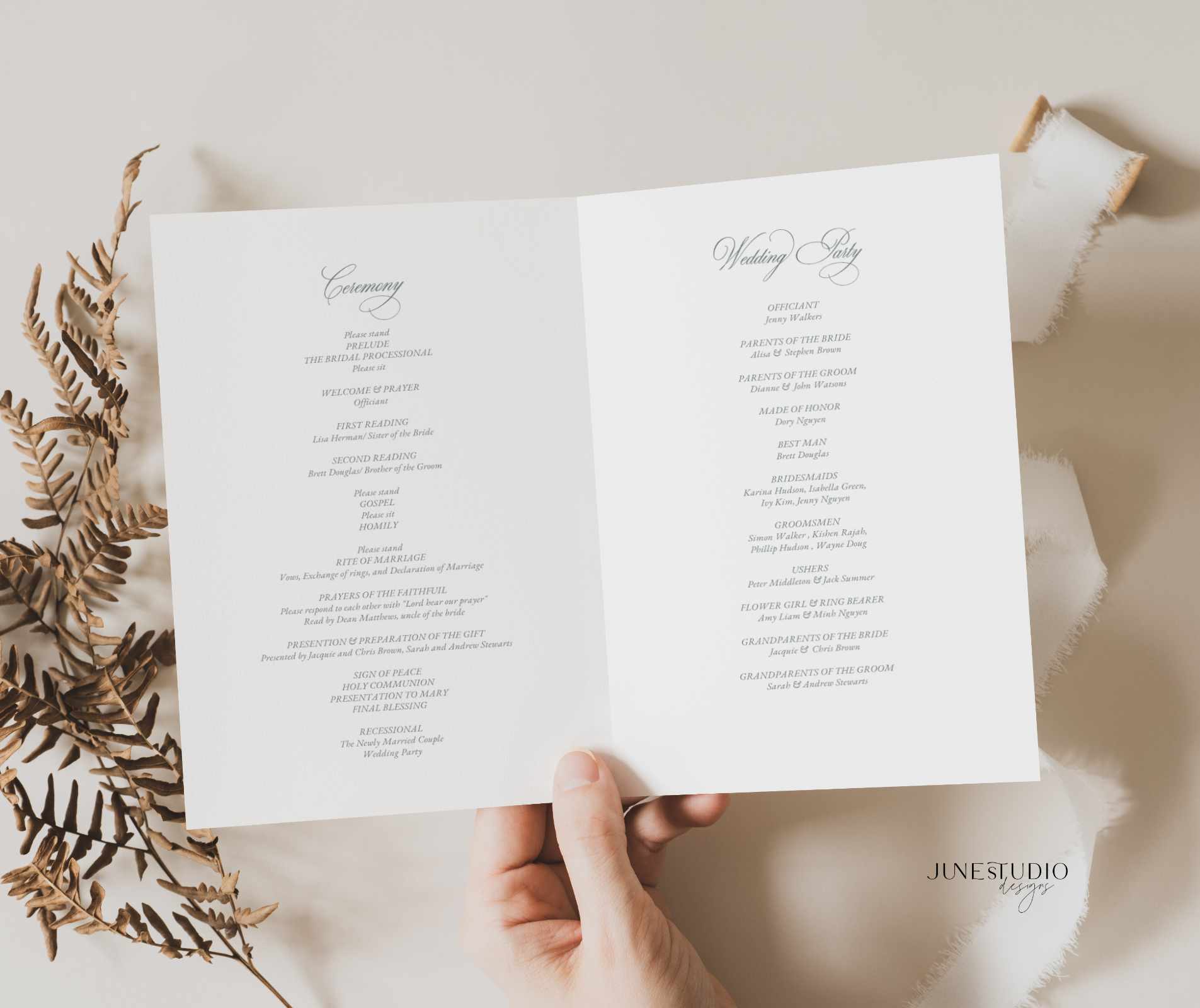 classic wedding church program booklet inside pages digital template