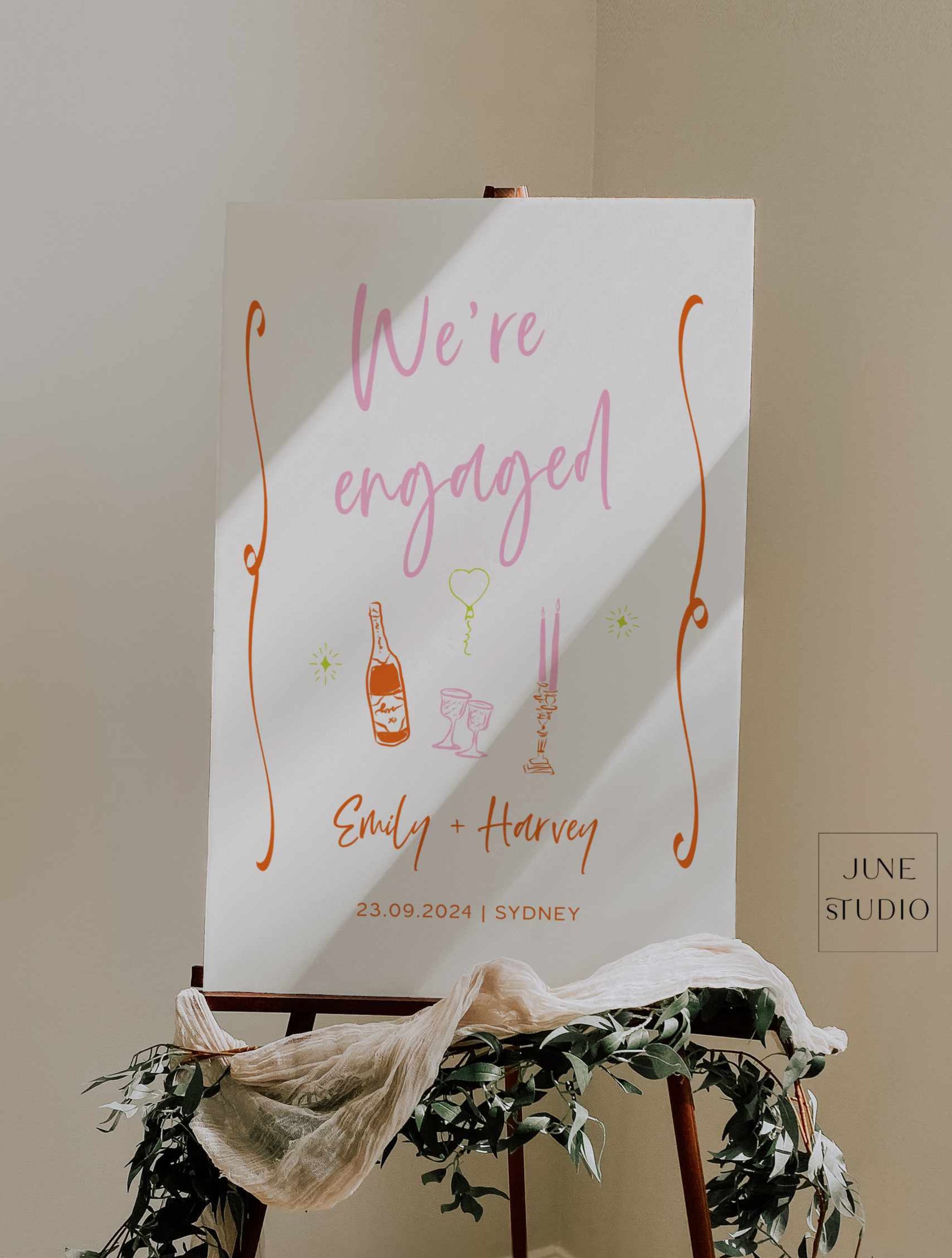 hand drawn colorful engagement welcome sign