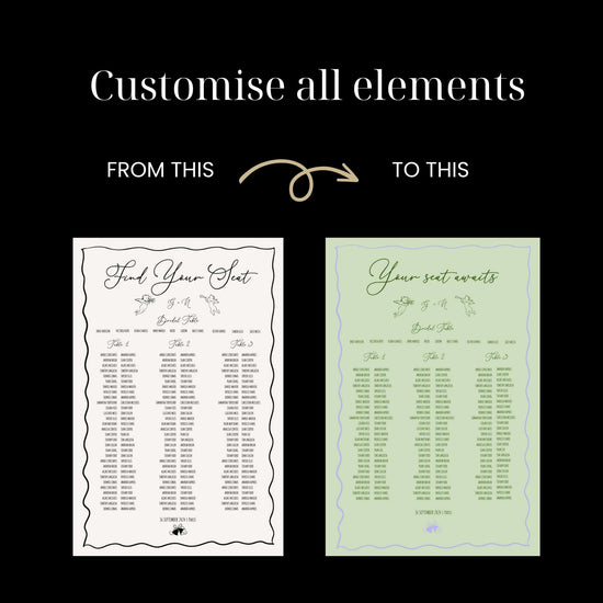 customizable whimsical hand-drawn wedding seating chart digital template featuring angels, wedding bells, and bow