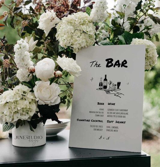 Vintage Inspired Hand drawn Wedding Bar Menu Sign Template