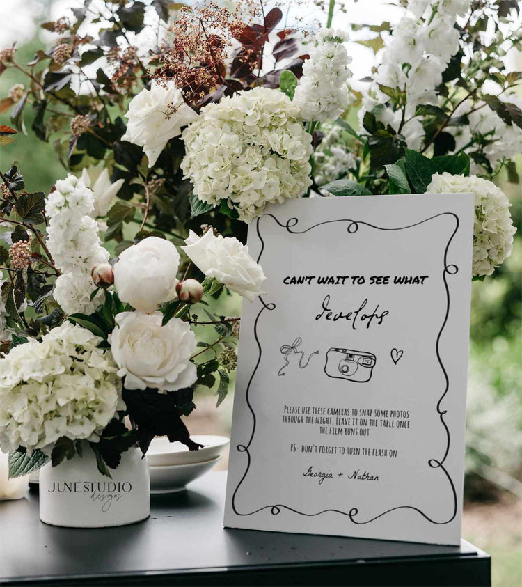 Hand drawn Disposable Camera Wedding Sign Template