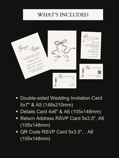 whimsical french inspired wedding invitation bundle features hand drawn bow and cherubs and hand written typography