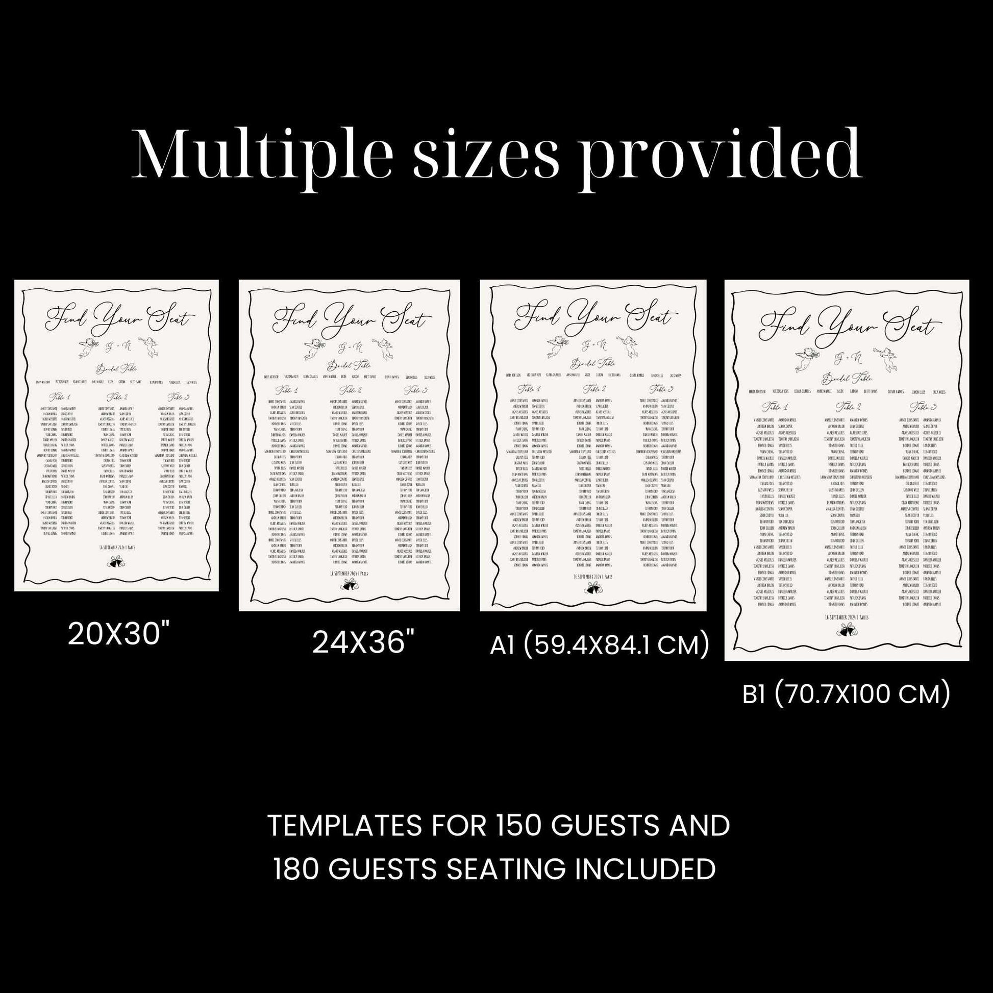 whimsical hand-drawn wedding seating chart digital template comes in multiple sizes