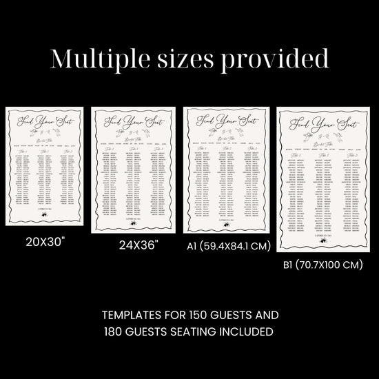 whimsical hand-drawn wedding seating chart digital template comes in multiple sizes