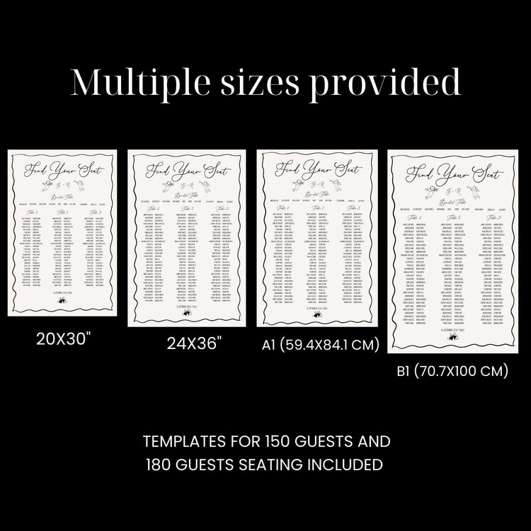 whimsical hand-drawn wedding seating chart digital template comes in multiple sizes