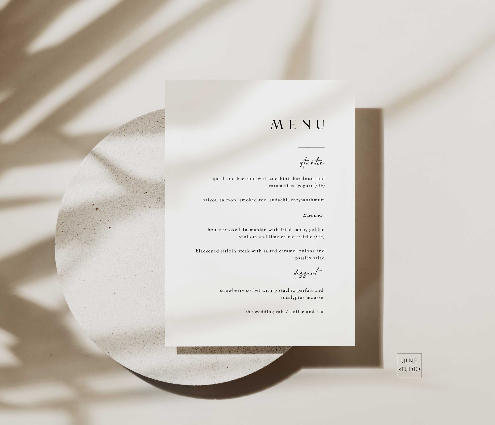 customizable modern chic Wedding Menu Card Digital Template