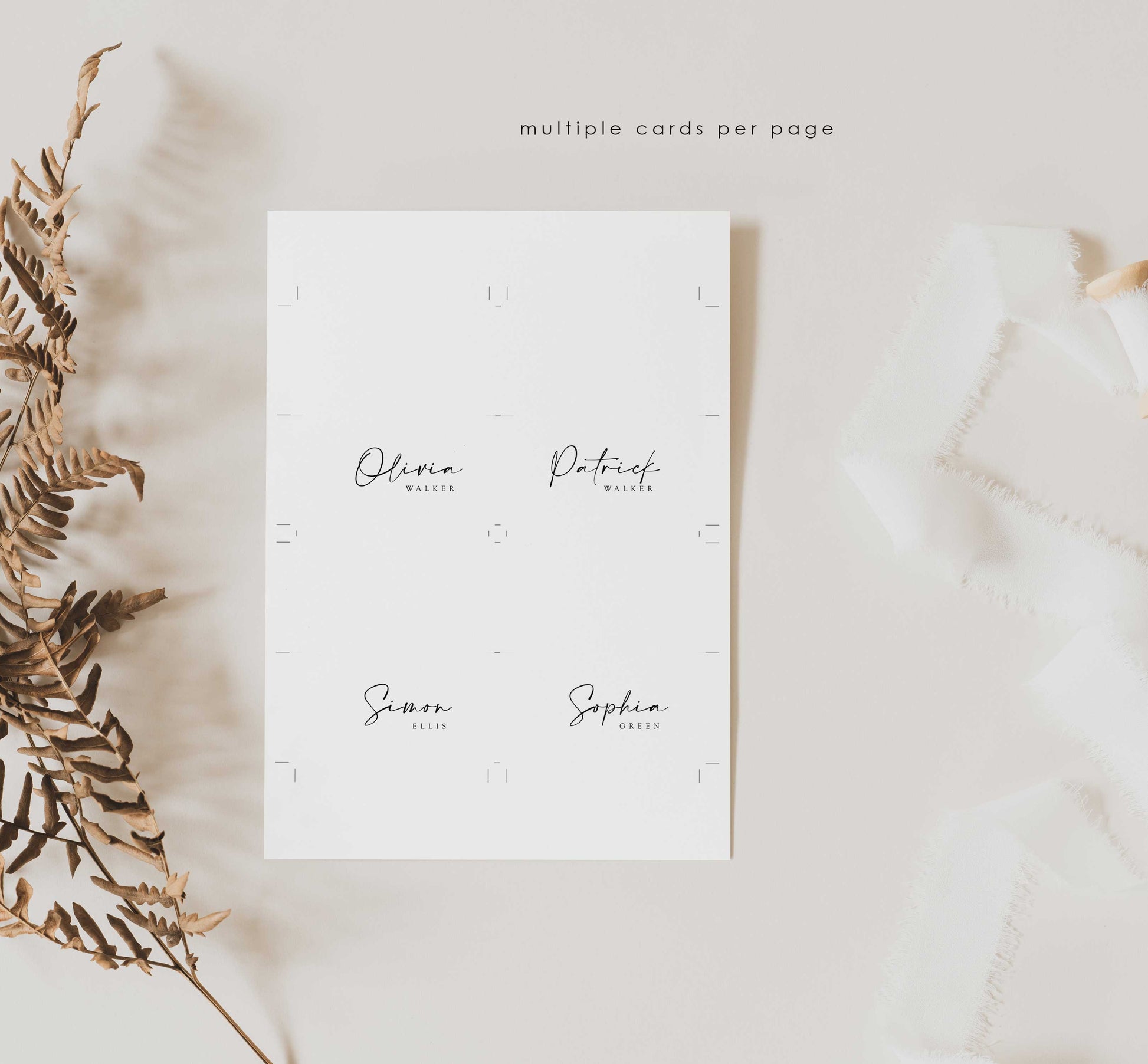 customizable Modern Script Wedding folded Place Card Digital Template