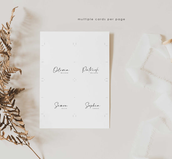 customizable Modern Script Wedding folded Place Card Digital Template